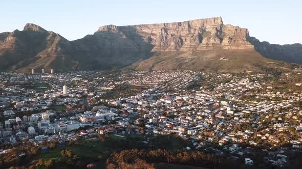 Aerial over Cape Town, South Africa with Table Mountain