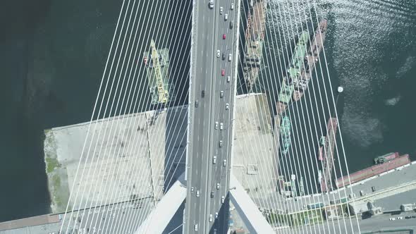 Aerial Drone View of The Zolotoy Golden Bridge. Cable-stayed Bridge Across the Zolotoy Rog (Golden alt