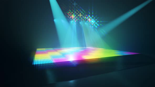 Multicolor disco dancefloor with party lights.Empty dance floor in the nightclub alt