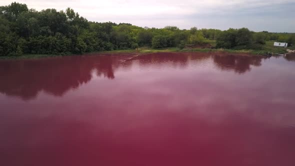 Aerial View of Toxic Pink Lake at Nature, Industrial Zone with Pollution