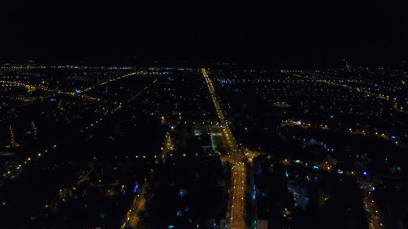 Shooting From a Drone Over the Night City