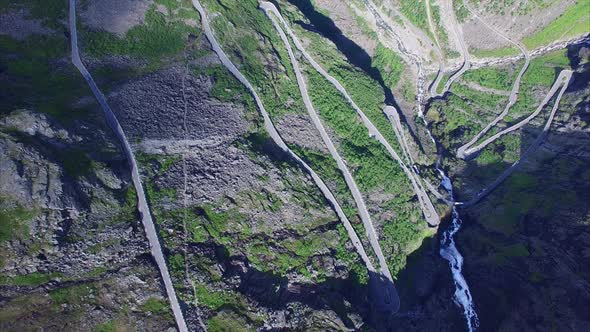 Road in Trollstigen, Norway, aerial footage alt