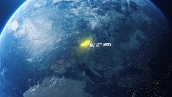 Earh Zoom In Space To Netherlands Country Alpha Output