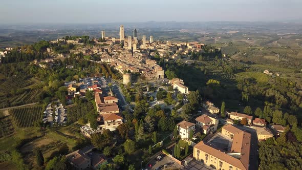Aerial View of San Gimignano and Its Medieval Old Town with the Famous Towers