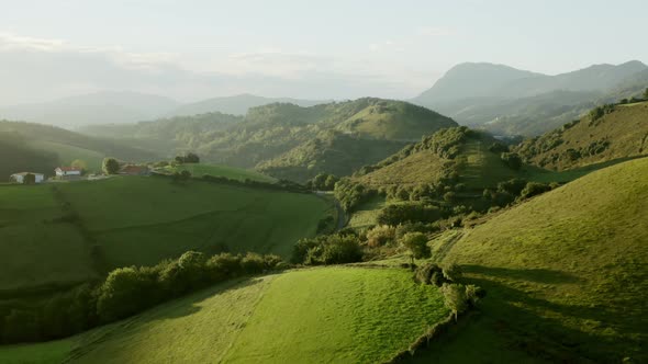 Aerial view of rural sights of farm alt