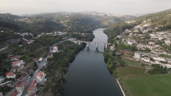 Ponte Duarte Pacheco old arched bridge in Portugal, historical Europe landmark