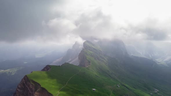Aerial Hyper Lapse over Seceda Mountain in South Tirol Dolomites Italy alt