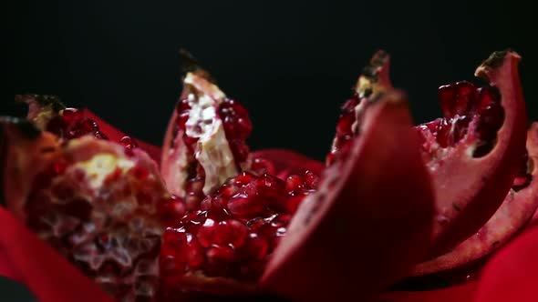 Ripe Pomegranate Fruit with Bright Maroon Grains