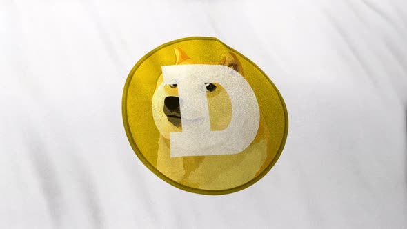 DOGE Dogecoin Icon Logo on Full-Frame White Flag Loop Banner Background