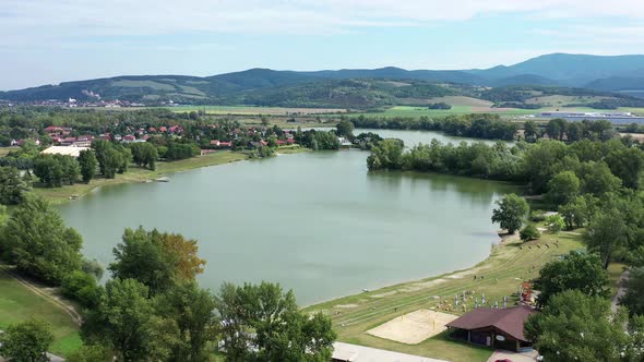 Aerial view of the lake zelena voda in Nove Mesto nad Vahom in Slovakia alt