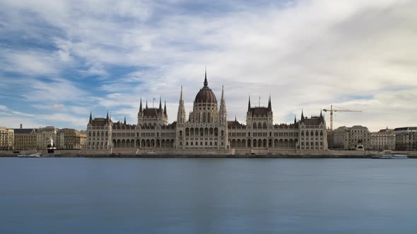 Budapest Parliament with Danube River Timelapse at Day Time