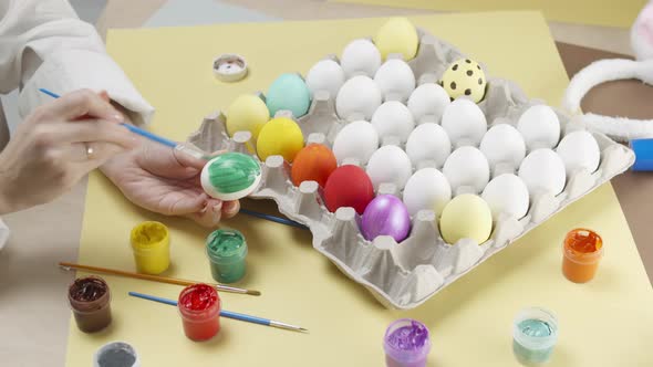 Multicolored easter eggs top view