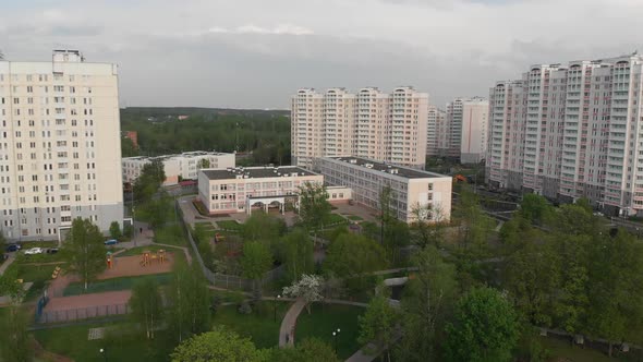 Movement of Moscow Overlooking Houses and School, Russia
