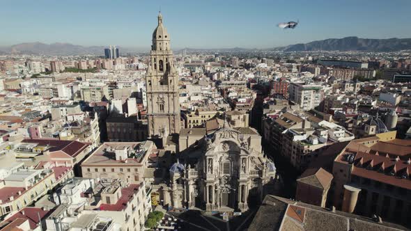 Impressive aerial view of Cathedral Church of Saint Mary, Murcia; aerial alt