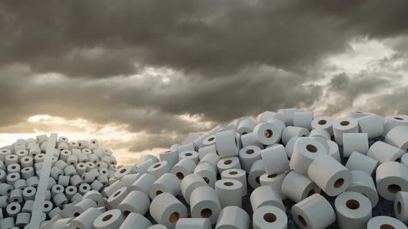 Heaps With Many Toilet Paper In The Evening Sunlight