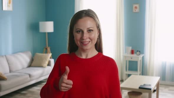 Young Woman Portrait Showing "Like" alt