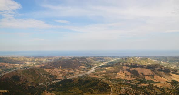 Aerial view of the Calabrian hills at sunset alt