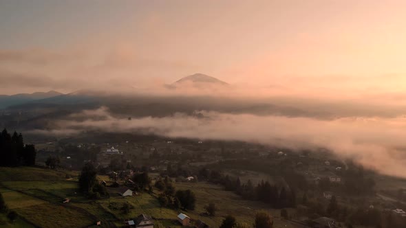 Foggy Morning Panorama of Mountains Valley alt