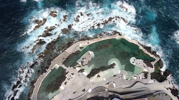 Aerial View of Porto Moniz natural lava pools, Maderia, Portugal alt