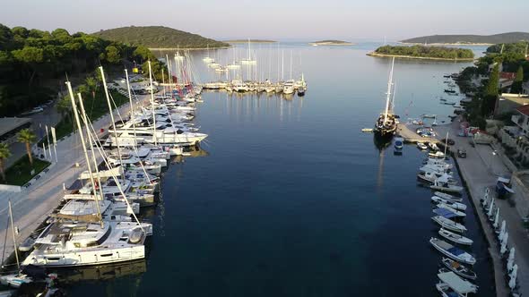 Aerial View of Luxury Yachts Embarked in Marina in Mediterranean City