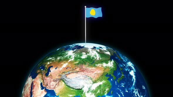 Flag Of Palau Flying Flag On The 3d Rotated Planet Earth alt