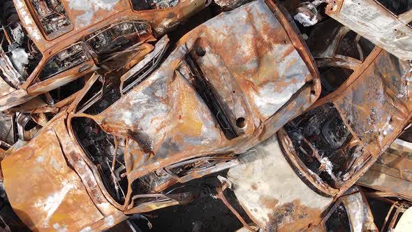 Vertical Video of Destroyed and Shot Cars in the City of Irpin Ukraine alt