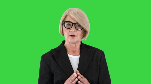 Senior Businesswoman Executive Teacher Looking Camera Talking Green Screen Chroma Key alt