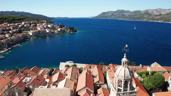 Aerial View of Korcula Old Town on Korcula Island Croatia alt