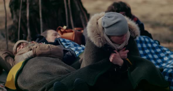 Refugee In Forest Feeling Cold During RussianUkrainian Crisis alt