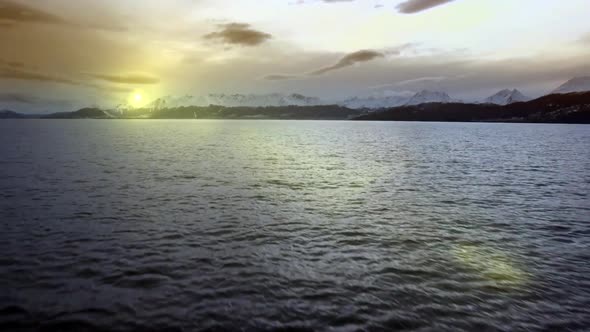 Beagle Channel Sunset View From Ship Bow Navigating Near Ushuaia, Argentina alt