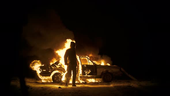 Man On Fire. The Burning Driver. Car Explosion. Stuntman. Slow Motion