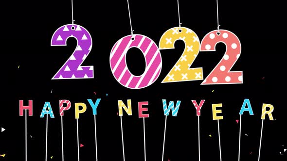 Colorful 2022 happy new year text on transparent background