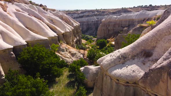 Unusual Mountains Landscape in Cappadocia Turkey Birds Eye View  Aerial Drone alt