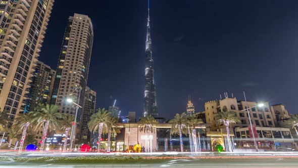 View on Modern Skyscrapers and Busy Evening Road Timelapse Hyperlapse in Luxury Dubai City Dubai alt