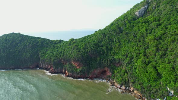 4K aerial drone view of  landscape, Flight over sea. A beautiful island located close to the coast. alt