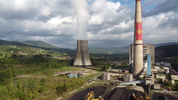 Drone View of Nuclear Power Plant in Mountainous Area