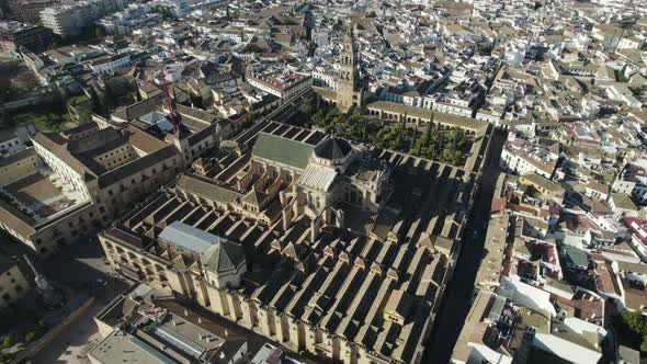 Mosque or Cathedral of Our Lady of Assumption, Cordoba in Spain. Aerial static view