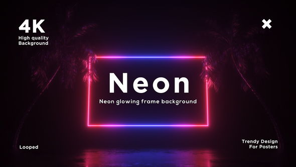 Neon Glowing Frame And Palms Loop