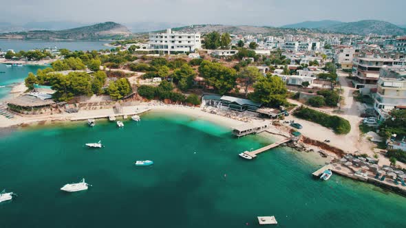 Aerial View Exotic Beach with Turquoise Water in Albania Ksamil Islands alt
