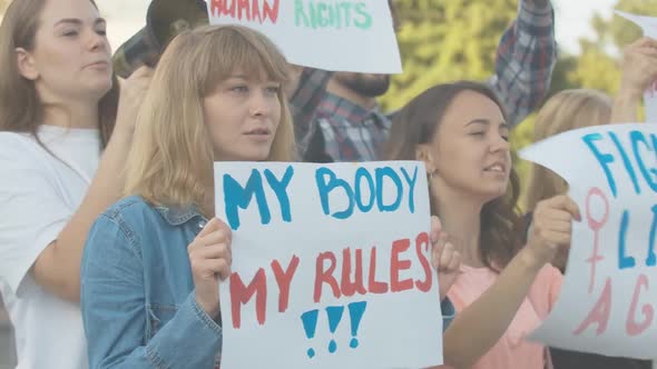 Confident Young Activists Protesting Against Gender Discrimination and Inequality. Portrait of alt