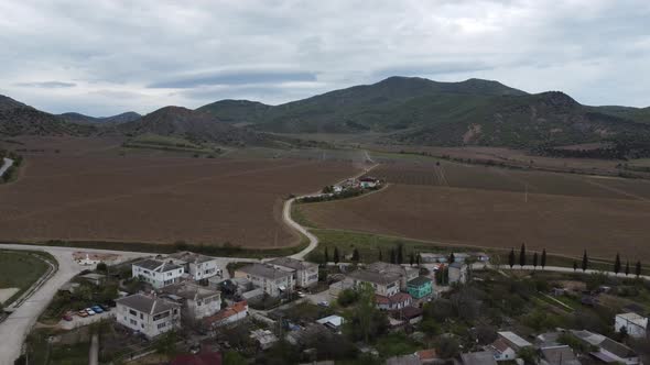 View From Above on a Small Town in a Mountainous Area