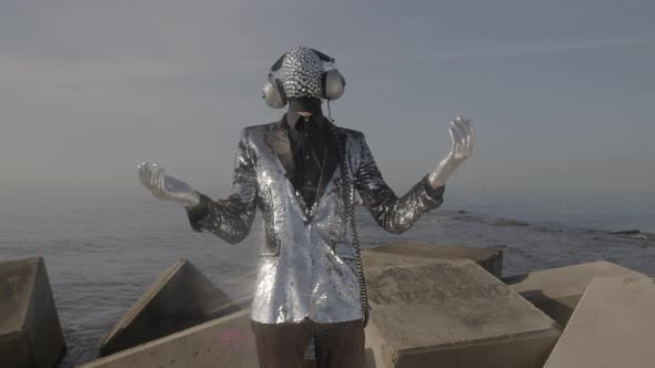 Mr Disco Man with Sparkly Face and Headphones alt