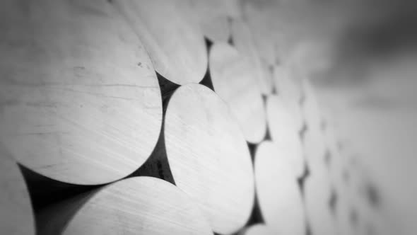 Industral animation of aluminum billets infinite stack. Manufacture. HD alt