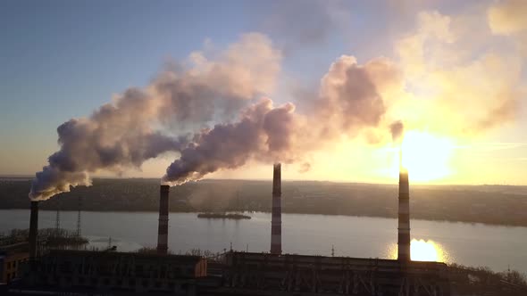 Smoke From Factory Chimneys on Background of Sunset Sky 006 alt