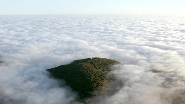 Aerial view of a windmill on a hill, Madeira Island, Portugal. alt