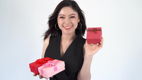 happy woman with gift box