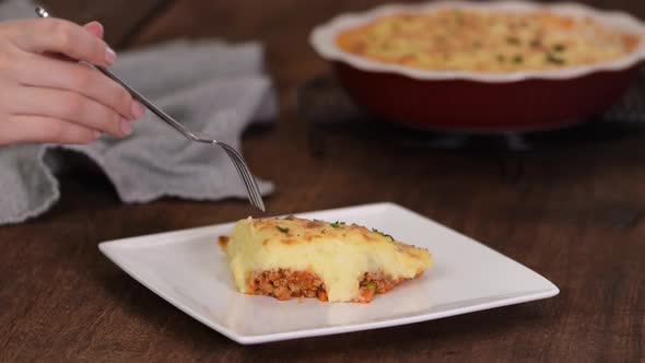 Shepherd's Pie Traditional British Dish with Minced Meat Vegetables and Mashed Potatoes