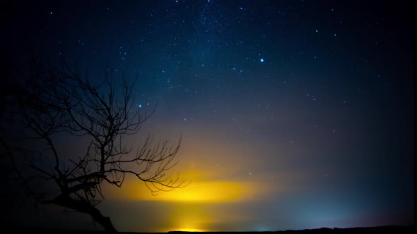 Timelapse Beautiful Night Sky. Milky Way. The Clouds Are Flying and Stars alt