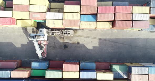 Container Handler Loading a Truck in Port Terminal.  alt