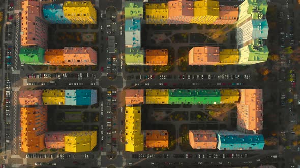 Top Down View on the Roofs of Colorful Houses